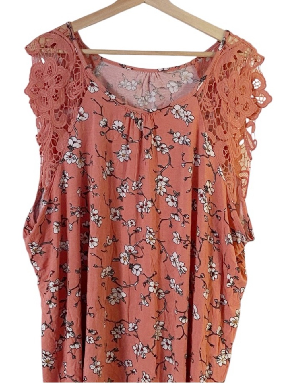 torrid Coral Floral Crochet Sleeve Tank